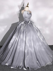 Formal Dress Summer, Gray Strapless Tulle Long Ball Gown, A-Line Evening Dress Formal Dress