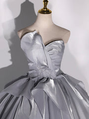 Formal Dresses Style, Gray Strapless Tulle Long Ball Gown, A-Line Evening Dress Formal Dress