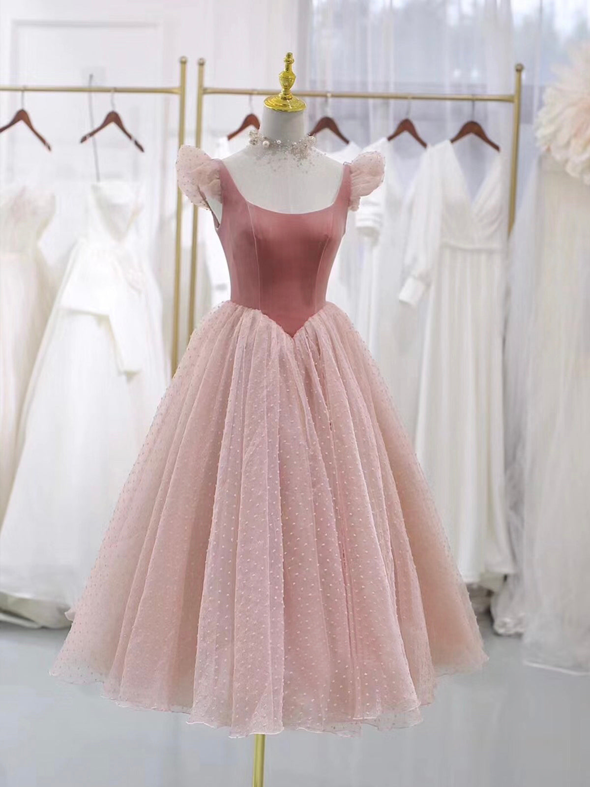 Bridesmaid Dresses 2036, Pink Velvet Tulle Short Prom Dress, Lovely A-Line Homecoming Party Dress