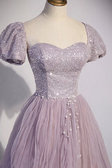 Bridesmaid Dress By Color, Purple Tulle Sequins Floor Length Prom Dress, A-Line Evening Party Dress