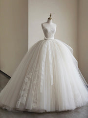 Party Dresses Wedding, Light Champagne Ball Gown Tulle Sweetheart Long Prom Dress, Beautiful Formal Dress Sweet 16 Dress