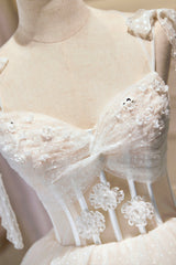 Homecoming Dress Style, Champagne Lace Short Party Dress, A-Line Spaghetti Strap Evening Dress