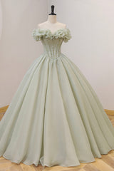 Slip Dress Outfit, Green Ball Gown, A-Line Off the Shoulder Evening Gown with Beaded