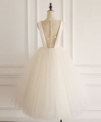 Bridesmaid Dress Mismatched, Light Champagne Tulle Short Prom Dress Tulle Homecoming Dress