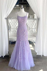 Party Dress Party, Light Purple Lace Mermaid Prom Dresses, Purple Lace Mermaid Formal Evening Dresses