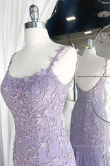 Party Dresses Casual, Light Purple Lace Mermaid Prom Dresses, Purple Lace Mermaid Formal Evening Dresses