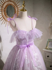 Party Dress Dress Up, Lovely Spaghetti Strap Tulle Lace Short Prom Dress, Lavender A-Line Party Dress