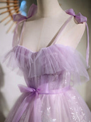 Party Dresses Store, Lovely Spaghetti Strap Tulle Lace Short Prom Dress, Lavender A-Line Party Dress