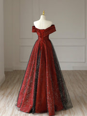 Prom Dresses Tight, Burgundy Satin Long V-Neck Prom Dress, Off the Shoulder Party Dress