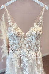 Wedding Dresses Top, Long A-Line Appliques Lace Spaghetti Straps Sweetheart Tulle Wedding Dresses