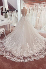 Wedding Dress Places Near Me, Long A-Line Appliques Lace Sweetheart Tulle Wedding Dress