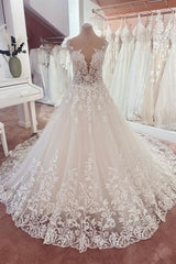 Wedding Dresses Winter, Long A-Line Appliques Lace Sweetheart Tulle Wedding Dress