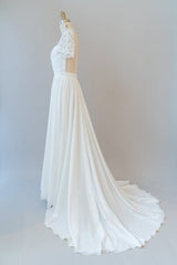 Wedding Dresses Long Sleev, Long A-line Chiffon Backless Wedding Dress with Sleeves