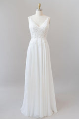 Wedding Dresses Sleeves Lace, Long A-line Sweetheart Spaghetti Strap Appliques Chiffon Wedding Dress