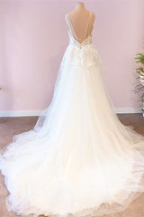 Wedding Dress Back, Long A-Line Sweetheart Spaghetti Straps Tulle Wedding Dress