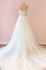 Wedding Dress Bridesmaids, Long A-Line Sweetheart Tulle Appliques Lace Wedding Dress