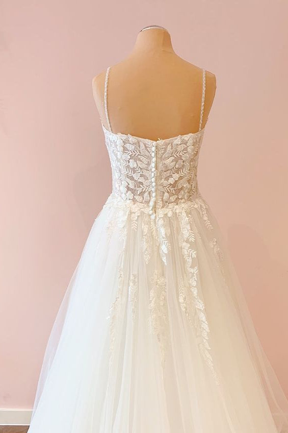 Wedding Dress Bridesmaid, Long A-Line Sweetheart Tulle Appliques Lace Wedding Dress