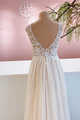 Wedding Dresses Sleeve Lace, Long A-Line Sweetheart Tulle Backless Wedding Dress With Floral Lace