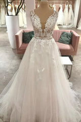 Weddings Dress Long Sleeve, Long A-Line Sweetheart Tulle Wedding Dress With Appliques Lace