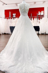 Wedding Dress Styles, Long A-line Tulle Jewel Lace Appliques Wedding Dresses