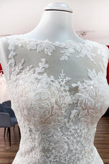 Wedding Dress Ideas, Long A-line Tulle Jewel Lace Appliques Wedding Dresses