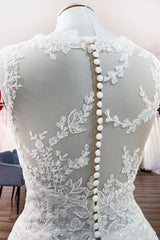 Wedding Dresses Lace, Long A-line Tulle Jewel Lace Appliques Wedding Dresses