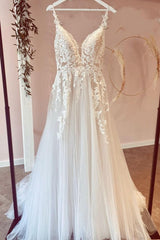 Weddings Dresses Lace, Long A-Line Tulle Sweetheart Appliques Lace Wedding Dress