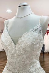 Wedding Dresses For Bride 2026, Long A-line V-neck Spaghetti Straps Backless Wedding Dress with Lace