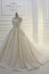 Wedding Dress Prices, Long Ball Gown Beading Bateau Appliques Lace Wedding Dress with Sleeves