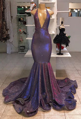 Quince Dress, Long Mermaid Halter Sequins Formal Prom Dresses