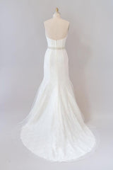 Weddings Dresses Online, Long Mermaid Strapless Tulle Lace Wedding Dress