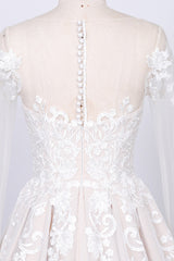 Wedding Dresses Color, Long Sleeve Appliques Lace Tulle A-line Wedding Dress