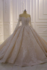 Wedding Dresses Designers, Long Sleevess Ball Gown Off the shoulder Sequins Wedding Dress