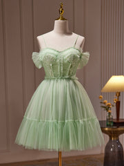 Party Outfit, Green Tulle Lace Short Prom Dress, Cute Homecoming Dress, Green Party Dress