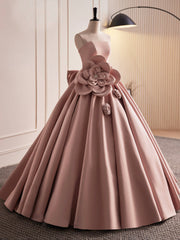 Bridesmaid Dresses Floral, Pink Strapless Satin Long Prom Dress, Beautiful A-Line Evening Dress