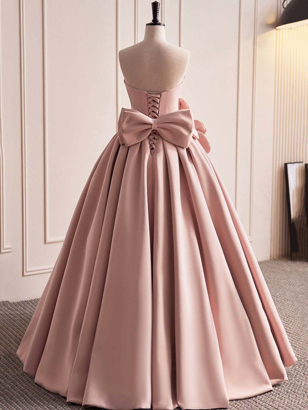 Bridesmaid Dresses Lavender, Pink Strapless Satin Long Prom Dress, Beautiful A-Line Evening Dress