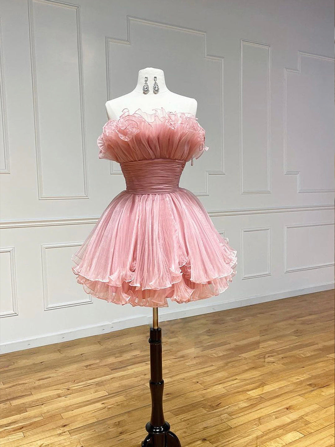 Bridesmaid Dress Blushing Pink, Pink Strapless Tulle Short Prom Dress, Cute A-Line Homecoming Dress