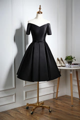 Prom Dresses Navy, Lovely Black Satin Short Prom Dress, Black Party Dress