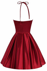 Bridesmaids Dress Style, Lovely Halter Short Prom Dress, Homecoming Dresses , Satin Formal Dress