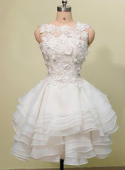 Bridesmaid Dress Online, Lovely Layers Short Party Dress with Lace Flowers, Cute Graduation Dress