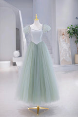 Formal Dresses And Gowns, Lovely Tulle Floor Length Prom Dress, A-Line Short Sleeve Evening Party Dress