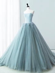 Bridesmaid Dresses Green, Blue Satin Tulle Long Prom Dress, Lovely Strapless Evening Dress