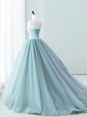 Bridesmaid Dress Shops, Blue Satin Tulle Long Prom Dress, Lovely Strapless Evening Dress