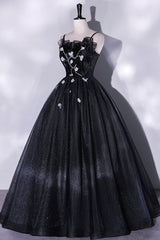 Bridesmaid Dresses Mismatched Neutral, Black Tulle Long A-Line Evening Gown, Black Spaghetti Strap Evening Gown