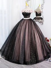 Bridesmaids Dress Purple, Black Tulle and Pink Flowers Party Dress, Black  Off Shoulder Sweet 16 Dress