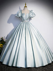 Party Dress Ideas, Beautiful Satin Floor Length Prom Dress, A-Line Short Sleeve Evening Party Dress