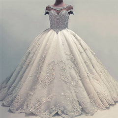 Wedding Dresses Classy Elegant, Luxurious Ball Gown Wedding Dresses Shiny Crystals Bridal Gowns with Flowers