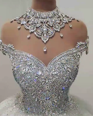 Wedding Dress Shopping Outfit, Luxurious High Neck Crystal Beading Ball Gown Wedding Dresses