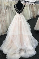 Wedding Dresses Inspiration, Luxurious Long A-line Princess Tulle Lace Backless Wedding Dress