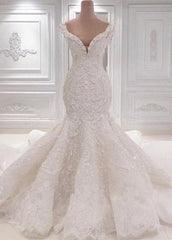 Wedding Dresses Uk, Luxurious Off the Shoulder Mermaid Wedding Dress New Arrival Lace AppliquesBridal Gowns